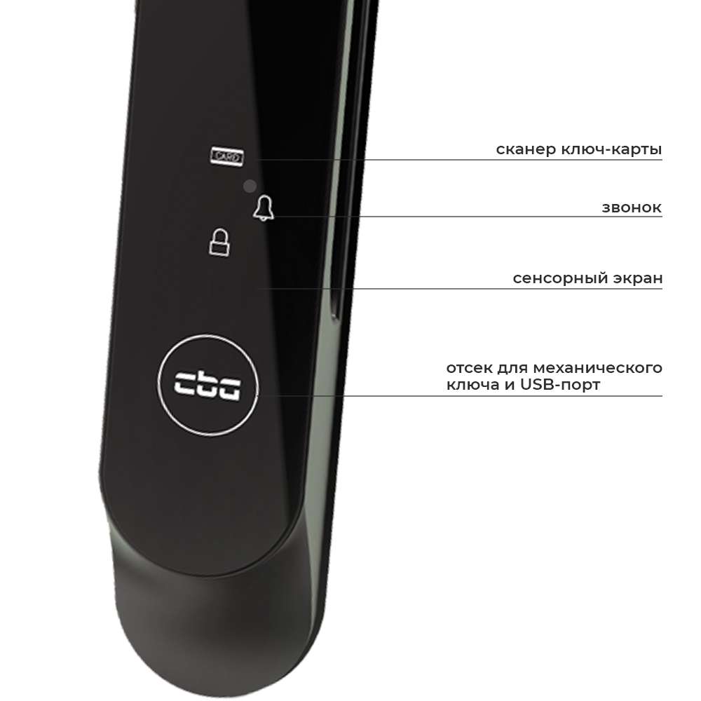 Под крышкой находится USB-порт (аварийный источник питания, не является способом зарядки) и отсек для механического ключа